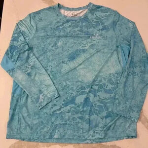 REALTREE FISHING Light Blue Marbled Wave Long Sleeve Performance Vented Mens 2XL